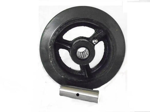 Tough As Nails 6 Inch Rubber Rollers With Steel Hub Kingpinless Casters Includes Two Swivel And Two Rigid Units close-up view of a black steel roller wheel with bearing.