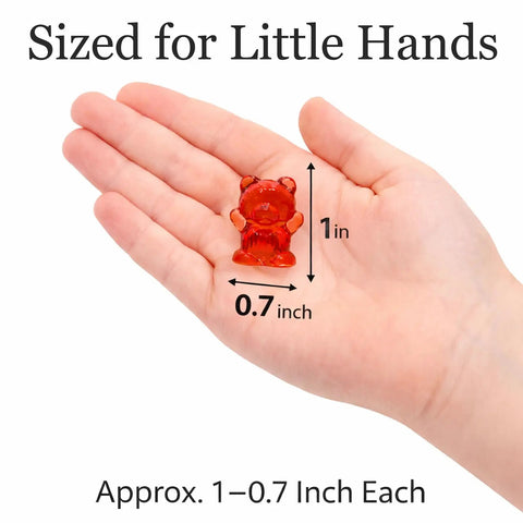 Kid Approved 110 Pieces Translucent Counting Bears With Heavy Duty Plastic Jar Color Sorter, red bear in hand for size reference.