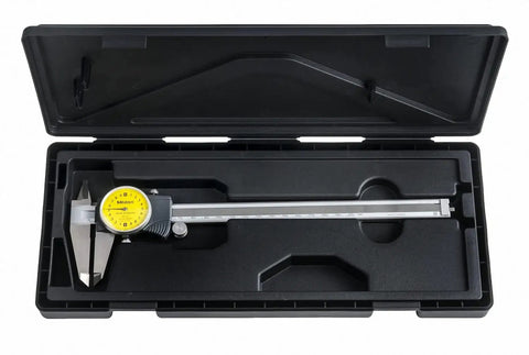 Dial Caliper 0 To 6 Inch Stainless Steel With 0.001 Inch Graduation in protective case showing easy read dial and engraved scale