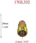 Diagram of 17GL332 gas lens with dimensions 3/32 inch 2.4mm; part of Pro Grade TIG Stubby Gas Lens Collet Bodies Kit for Lincoln and Miller