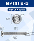 Dimensions of 50 Pack M5 X 40Mm Security Torx Screws Pin In Button Head Tapping Bolts Marine Grade 304 Stainless Steel