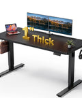 Electric Standing Desk Adjustable 60x28 Inch Sit Stand Desk With 1 Inch Thick Top, Double Beam Frame, cable management setup