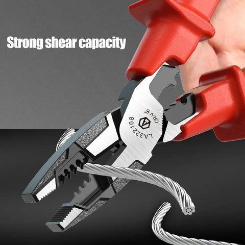 Close-up of 1000V Insulated Multifunction Pliers With Wire Cutter Stripper And Crimper Heavy Duty 60CRV Steel cutting metal wire