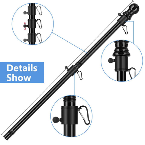 Outdoor 6 Foot Flag Pole Kit For Home And Yard With Adjustable Length From 1.3 To 6 Feet Black Metal Residential And Commercial Flagpole With Two Position Bracket Mount Rust Resistant And Durable For American Flags