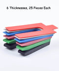 Pro Grade Leveling And Spacing Shims Kit With 150 Pcs U Shaped Tile Spacers 1mm 2mm 3mm 4mm 5mm 6mm For Window And Door Installation And Woodworking By Left Bridge in different colors and sizes.