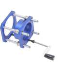 Solid As A Rock Aluminum Router Lift Base And Dead Nuts Precise Adjustable Lifting Kit For Woodshop Router Tables with blue aluminum body.