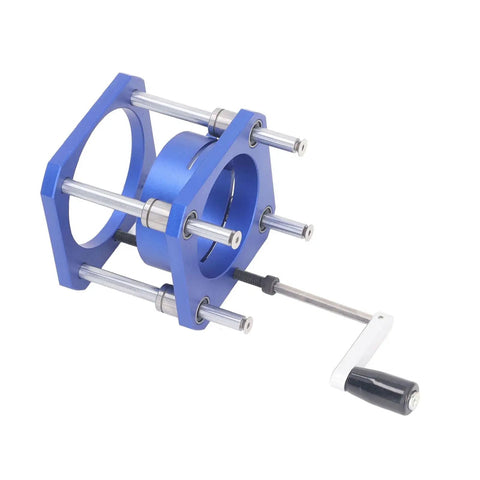 Solid As A Rock Aluminum Router Lift Base And Dead Nuts Precise Adjustable Lifting Kit For Woodshop Router Tables with blue aluminum body.