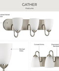 Gather Collection Three Light Bath Vanity Light with Etched Glass Shades in Brushed Nickel Finish for a Spa Vibe Coastal Modern