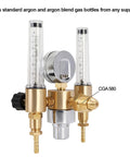 Argon And CO2 MIG TIG Flow Meter Regulator Gauge 0 To 60 SCFH And 0 To 4500 PSI With CGA580 Inlet Connection For Welding Gas Bottles