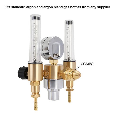 Argon And CO2 MIG TIG Flow Meter Regulator Gauge 0 To 60 SCFH And 0 To 4500 PSI With CGA580 Inlet Connection For Welding Gas Bottles
