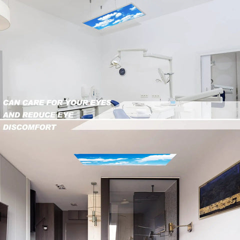 4 Pack Fluorescent Light Covers For Ceiling Panels With Cloud Pattern Backlit Film Material Easy Install Light Filters For Office And School 4x2 Feet White Blue Cloud Design Keeps Glare Low And Your Space Looking Fresh installed in ceiling panels