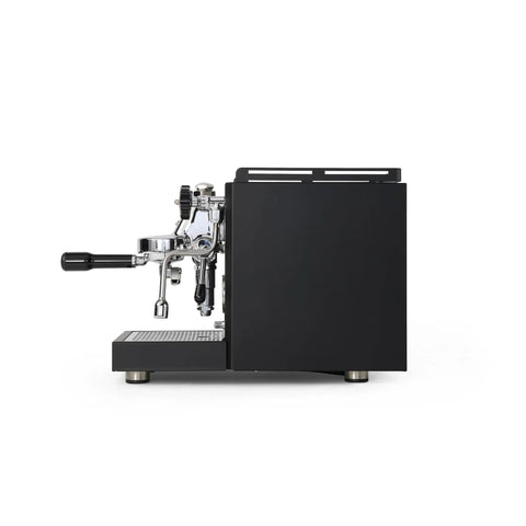 Side view of Pro Grade Home Espresso Machine With E61 Group PID Temperature Control Shot Timer Programmable Preinfusion Handmade In Italy Black Finish