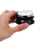 Universal Bathtub Drain Stopper Press Plug with Copper Core held in hand, shiny chrome finish, suitable for bathtub drainage.