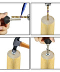 Steps to install Adjustable Leveling Furniture Leg Set Of 4, 40mm Tall M8x50mm Feet With Screws on a wooden surface.