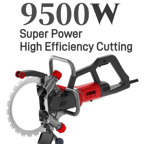 Badass 9000W Corded Concrete Saw With Linkage Water Pump For Zero Dust Slash Brick Cement And Masonry Fast Setup No Hassle Workhorse Grade Industrial Reliability, showing detailed blade and motor.