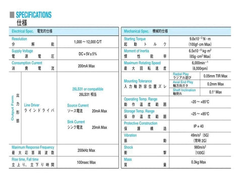 Specifications sheet for OIH48 2500 Pulse Servo Motor Encoder for Precision Motion Control 5V High Resolution TS5214N Encoder details
