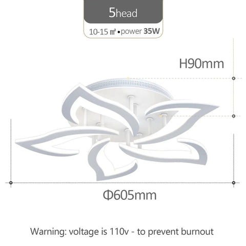 Dimmable Modern Petal LED Ceiling Light Chandelier With Five Head Design And Embedded LEDs Adjustable Brightness diagram