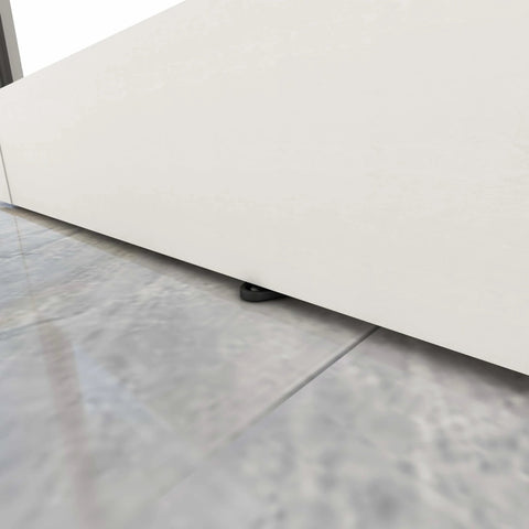 Close-up of bottom edge of 84 In By 36 In Dope Mirror Sliding Barn Door With Hardware Kit And Handle White MDF Interior Door Ready To Hang