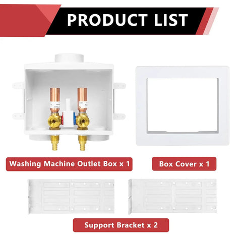 Double Drain Laundry Outlet Box With Half Inch Crimp Pex F1807 Inlet Single Lever Hot Cold Valve Copper Water Hammer Arrestor WM016