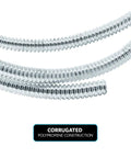 Rad 72 Inch Chrome Wire Loom Durable Corrugated Polypropylene Tubing showing multiple lengths in shiny finish.
