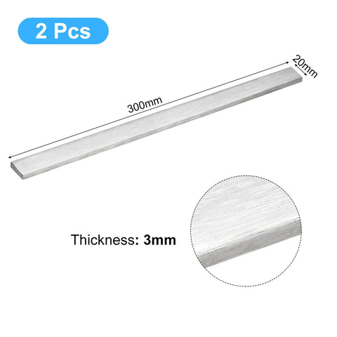 uxcell 316L stainless steel flat bar, side view, brushed finish; 300mm x 20mm x 3mm, 2 pcs