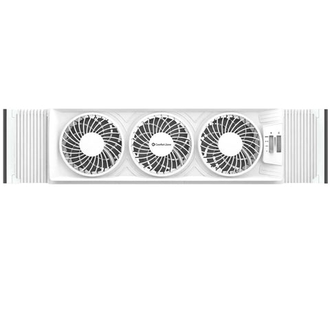 Triple Window Fan With Adjustable Thermostat, Three Speed High Velocity Cooling, Horizontal Or Vertical Manual Control, White