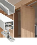 Premium Bi Fold Sliding Barn Door Hardware Kit With Sturdy Aluminum Track Set including sleek box rail and smooth rollers.