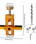 2 In 1 Cabinet Hinge Installation Positioning Tool With Adjustable Length Aid Heavy Duty Aluminum Alloy Cabinet Door Jig For Frameless Cabinets DIY Hinge Alignment And Mounting Guide, shown with adjustable scales and drill bits