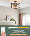 Black Flush Mount Ceiling Light Two Light Crystal Chandelier With Caged Drum Design in modern living area setting.