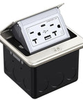 Pop Up Floor Outlet Box With 20 Amp Tamper Resistant Type A And Type C USB 5V 5A Receptacle Corrosion Resistant Hardware ETL Listed Brushed Nickel Finish