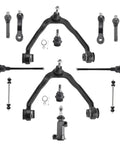 Front Upper Control Arm With Ball Joint K80942 For GMC Sierra 1500 99-06 4WD AWD Yukon 99-06 And Yukon XL 00-06 Plus 2 Sway Bar Links And 4 Tie Rods In A 13Pc Suspension Kit, black steel