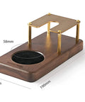 Boss Grade Wood And Copper Espresso Tamper Station Heavy Duty Coffee Tamping Stand with dimensions 190x96mm and 58mm portafilter holder.