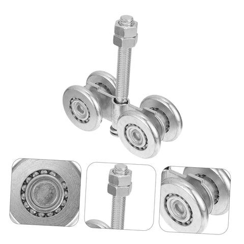 Sliding Door Track Roller Set For Heavy Duty Industrial And Home Use Replacement Steel Barn Door Wheel, close-up view.