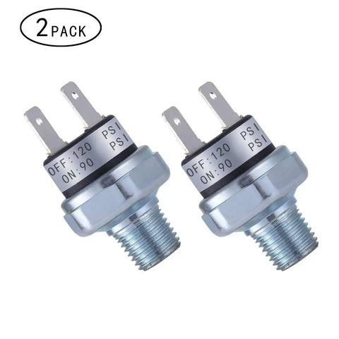 Air Pressure Switch For Compressors 90 To 120 PSI 1/4-18 NPT Quick Hookup DC 24V Or 12V Or 110V AC, pack of two.