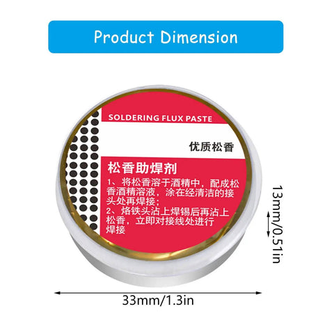Premium Solder Rosin Flux Paste For Circuit Boards And Electronics Repair, 33x13mm container, product dimensions shown