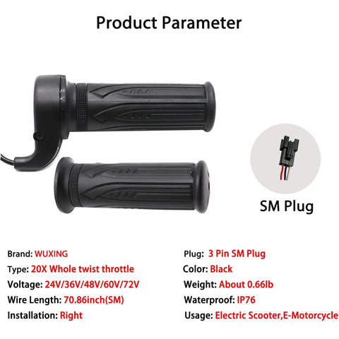 20X Full Twist Throttle For Electric Bikes And Scooters, Right Hand Grip Throttle, 24V To 72V Compatible, 180cm Wire, Fits 22.5mm Handlebars, Easy Install, Smooth Acceleration For E-Bikes And Folding E-Bikes