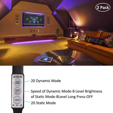 Battery Powered RGB LED Strip Lights 13.2ft With Three Button Controller Mode Speed Color Color Changing Flexible Lighting in living room