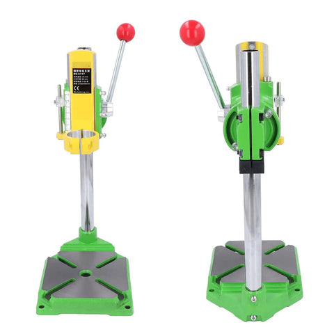 Front and side view of Built Tough Heavy Duty Drill Press Stand For 38 To 43mm Drilling Machines Vertical Bench Mount.
