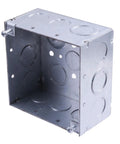 Square Metal Electrical Junction Box 4x4 Inches Two One Eighth Inches Deep Galvanized Steel Drawn Construction With Knockouts