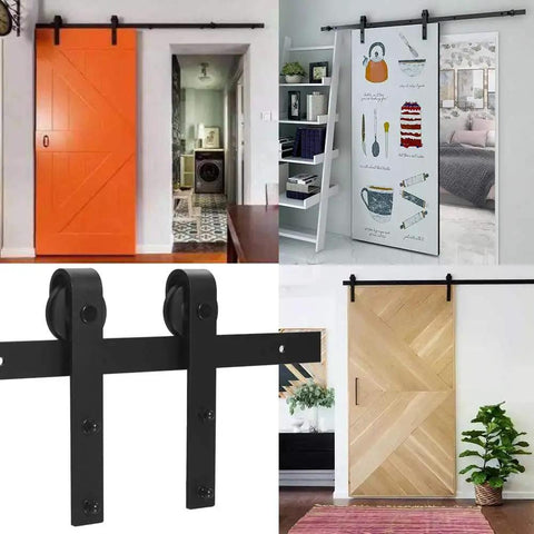 Beefy Heavy Duty Sliding Barn Door Hardware Kit For Single Door With Steel Track And Nylon Rollers I Shape Hangers Fits 24 Inch Wide Door Panel For Laundry Room Kitchen Closet And Bathroom showing various door installations