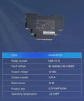Straight Up Reliable 15 Watt 12 Volt Din Rail Switching Power Supply 1.25 Amp showing model HDR-15-12 and specifications