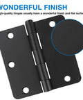 Close-up of 18 Pack Matte Black Door Hinges For Interior Doors Three Point Five Inch Hinges With Rounded Corners One Quarter Radius