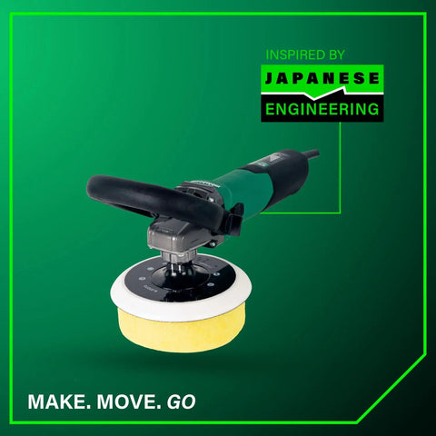 7-Inch Angle Polisher For Stone Grinding And Polishing With 13 Amp Motor on green background, close-up view