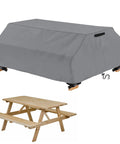 Gray Waterproof Picnic Table Cover For 6 Ft Bench Set Windproof All Weather Protector for 70 And 72 Inch Tables Installed View