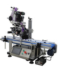 Automatic Flat Labeling Machine With Touchscreen Control And Heavy Duty Conveyor Belt Code Printer Crushes 25 To 50 Labels Min, side view.