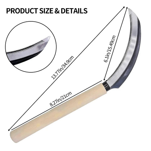 Hand Hoe Sickle For Weeding And Cultivation, Japanese Style Garden Tool, 13.7 Inch Total Length, 6.1 Inch Blade, Wicked Sharp Edge