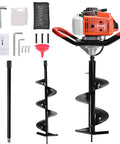 Gas Powered 72cc Post Hole Digger With Two Stroke Engine, A Real Workhorse, Includes 6 Inch And 8 Inch Auger Bits And 31.5 Inch Extension Rod