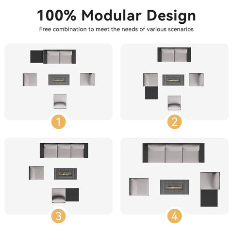 Outdoor Patio Furniture Set With 44 Inch Fire Pit Table 7 Piece Sectional Modular Layouts Design Options