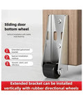 Built Like A Tank Heavy Duty Outdoor Gate Support Wheel Low Profile Roller For Wooden Shed Doors With Super Slick Ball Bearings And Scratch Proof Floor Pad That Stops Sagging Without The Headache, shown installed vertically.