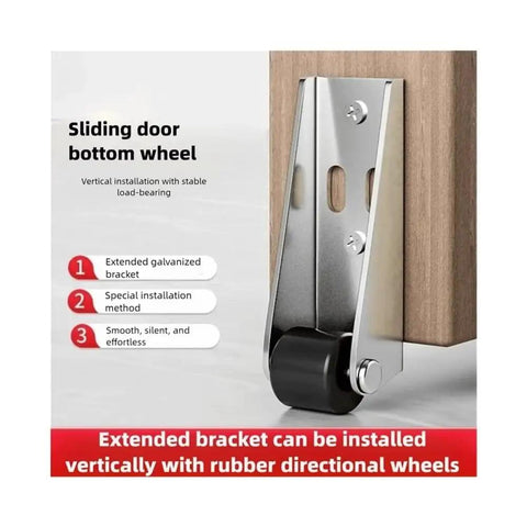 Built Like A Tank Heavy Duty Outdoor Gate Support Wheel Low Profile Roller For Wooden Shed Doors With Super Slick Ball Bearings And Scratch Proof Floor Pad That Stops Sagging Without The Headache, shown installed vertically.